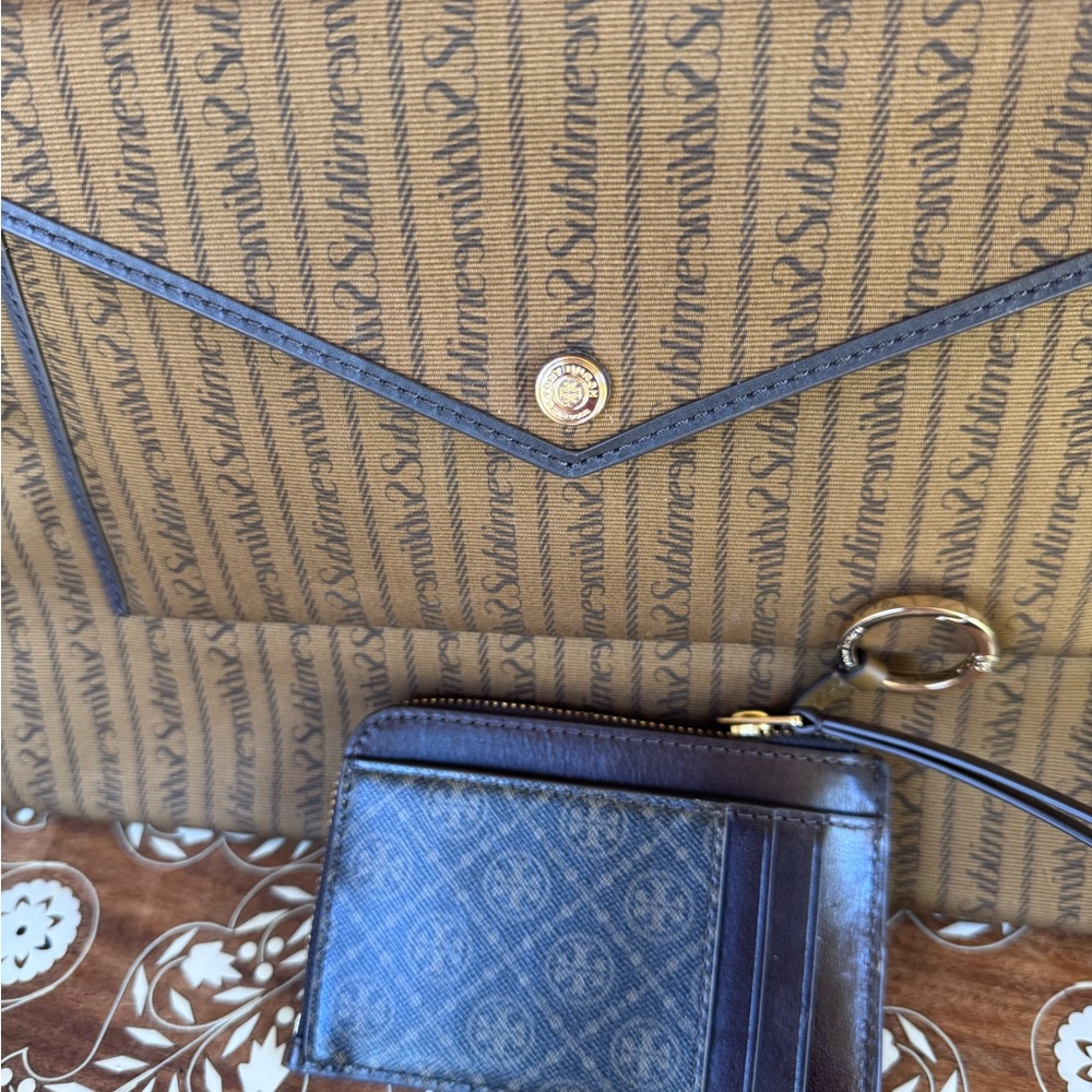 Tory Burch T Monogram Coated Canvas Bundle Perry Tote & Zip Cardholder Authentic - Picture 9 of 12